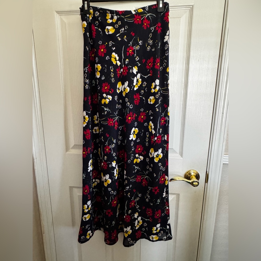 Esprit Navy Blue Floral Maxi A-Line Skirt, 7/8, Small